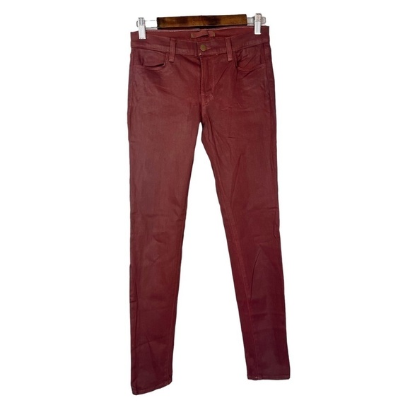 J Brand Full Length Maria Burgundy Red Coated Merlot Skinny Jeggings 27 - Picture 2 of 4